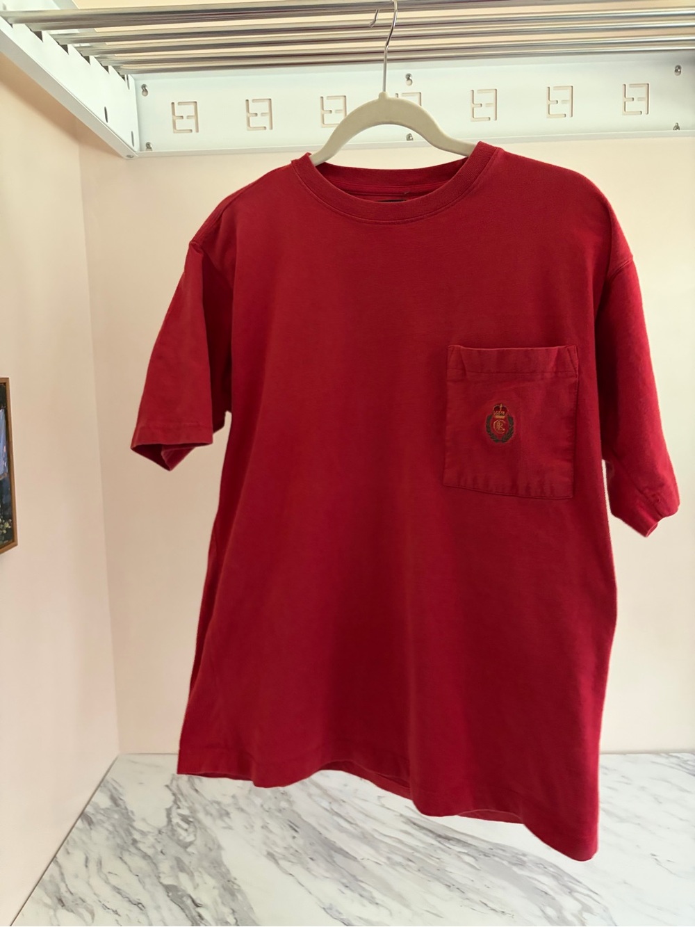 Vintage 90s Chaps Ralph Lauren Crest Pocket T Shirt Mens Large Red